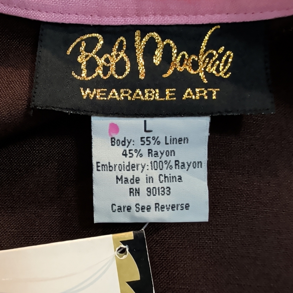 NWT Bob Macke Floral Embroidered Pink and Brown Women's Button Up Blouse Size L - Picture 5 of 8